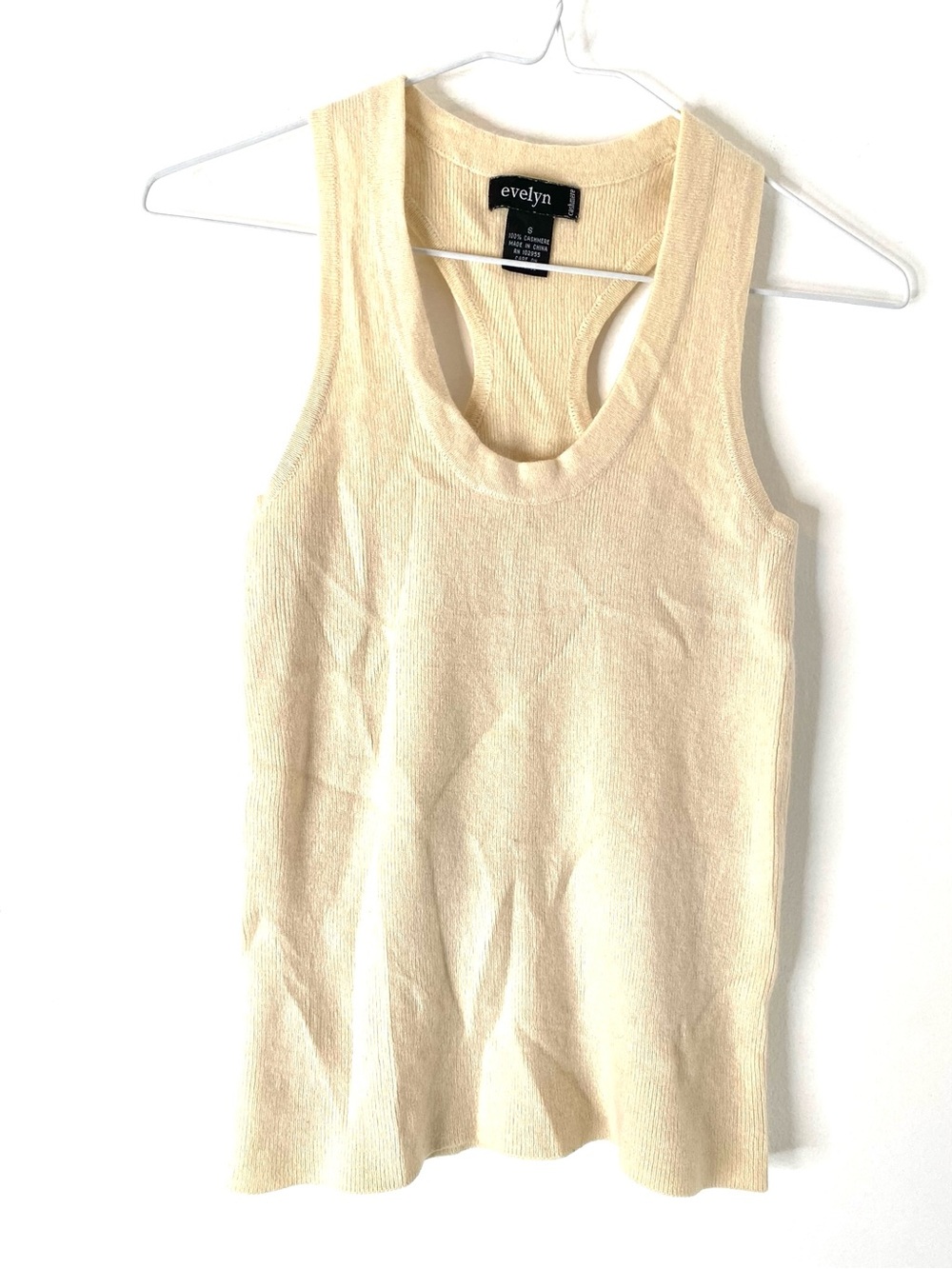Evelyn 100% Cashmere Cream Racerback Tank Top Y2K Quiet Luxury